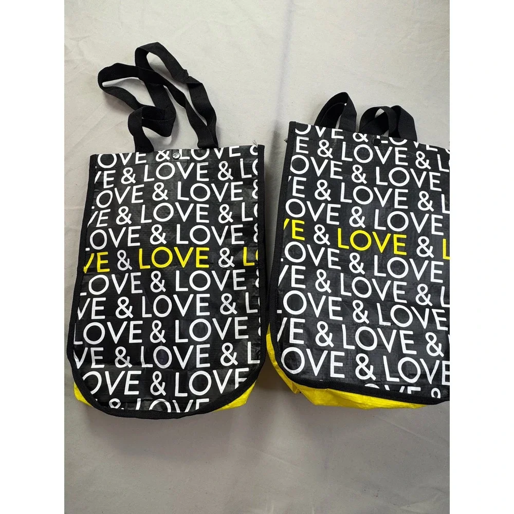 Kendra Scott Reusable Tote Bag Set of 2 Love & Love Recycled Plastic Black Yello
